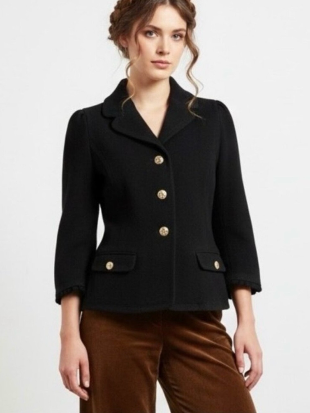 Vintage Y2K Juicy Couture Wool Jacket Coat SZ M Black Gold Buttons Goth Preppy